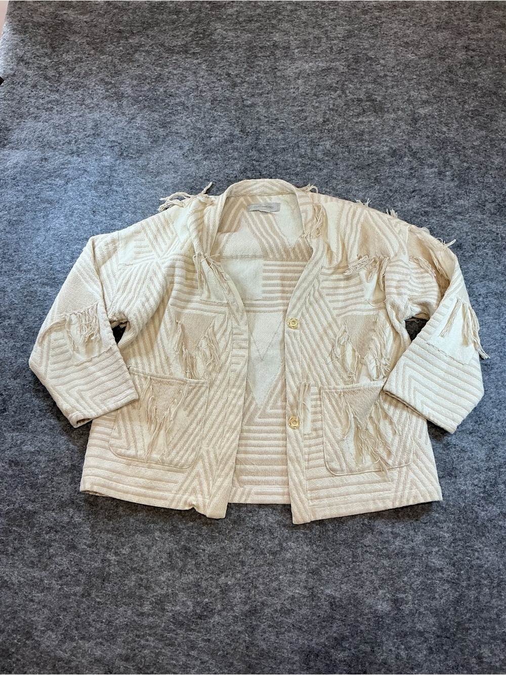 Outerknown Cream Textured Fringe Knit Jacket Size M